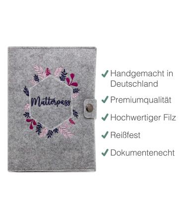 Cozy Racoon Mutterpass Cover - Pink Felt Hexagon | Made in Germany | Personalized Gift for Pregnant Mothers | Includes Pockets for Insurance Card & Ultrasound Images - Buy Online on SooperMarket.com