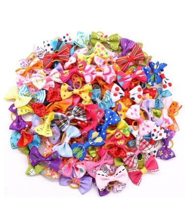 Leeq dog hair grinding - pet bowknot hair rope with rubber band pets dog hair arches accessories for long hair pet dog cat puppy random color (30 pcs)