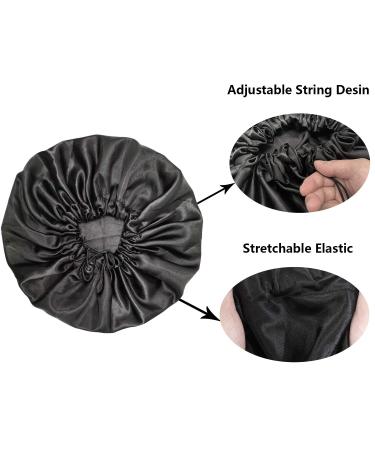 Adjustable Double Layer Satin Bonnet for Women - Large Silk Sleep Cap for Curly Natural Hair (Black) - Buy Online on SooperMarket.com