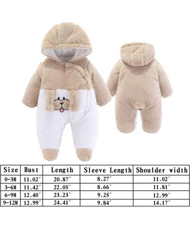 Newborn Baby Cartoon Bear Snowsuit Winter Coat 6-9 Months | Fleece Hooded Romper Jumpsuit - Khaki Dog - Buy Online on SooperMarket.com