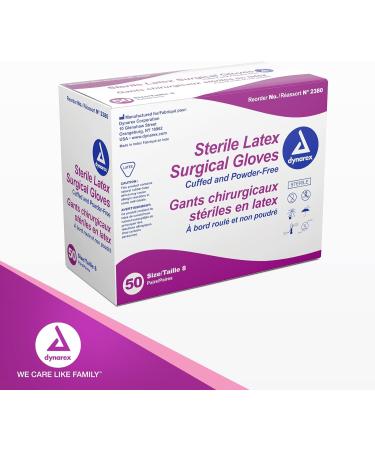 Dynarex Sterile Latex Surgical Gloves Size 8 - Powder-Free, Beaded Cuffs, Bisque - 50 Pairs - Superior Protection & Comfort for Sensitive Hands - Buy Online on SooperMarket.com
