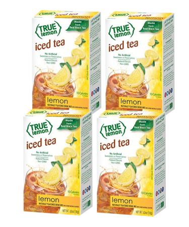 LEMON ICED TEA MIX by TRUE LEMON | Instant Powdered Drink Packets That Quench YOUR Thirst, 24ct of Mouth Watering True Citrus LEMON (ICED TEA), Pack of 4