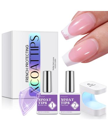 btartboxnails Nail Tips Builder Gel - Long Lasting 15ml Builder Gel with Portable Nail Lamp for French X-coat Tips 30+Days Fench Protection Duo Nail Extension Tool for Nail Art H-French Protection Duo