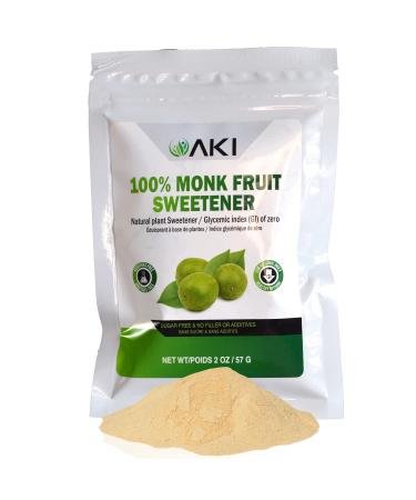 AKI Monk Fruit (2 Oz / 57Gr) Sugar Free Sweetener Powder, Not a Granulated But Powdered Brown Raw | Aroma of Sweetness for Blended Beverages