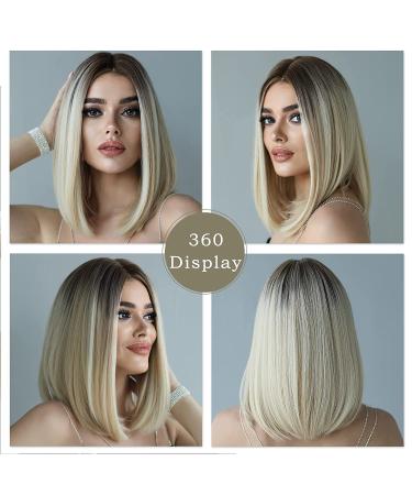 Porsmeer Blonde & Brown Long Ombre Wig - 36cm/14inch Smooth Dark Root Women's Party Costume Wig - Buy Online on SooperMarket.com