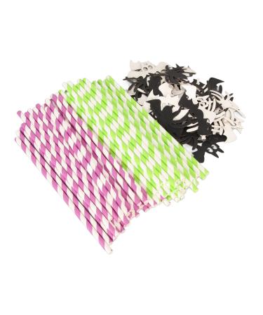 Halloween Paper Straws Disposable Bright Colors Bat Party Striped 60Pcs 60 for Pieces Striped Cute Halloween Sprinkles
