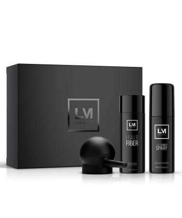LEON MIGUEL All In One Box Hair Fiber Fibre Hold Spray + Applicator Premium Scattered Hair/Pouring Hair with Instant Effect for Secret Corners Hair Loss and Light Hair - Hair Powder (Grey)