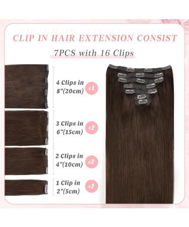 Dark Brown Seamless Clip in Human Hair Extensions - 12 Inch (60g), 7 Pieces Natural Thick Weft Hair Extensions for Women - 4 - Buy Online on SooperMarket.com