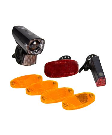 Fischer Bicycle lighting set 12 lux 7-piece battery light set front and rear lights reflector and spoke spotlights splash water protection according to IP44 StVZO enclosed