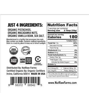 Nutrawbar Organic Superfood Spread - Raw Pistachio + Macadamia Butter - 8oz (1 Pack) - Buy Online on SooperMarket.com