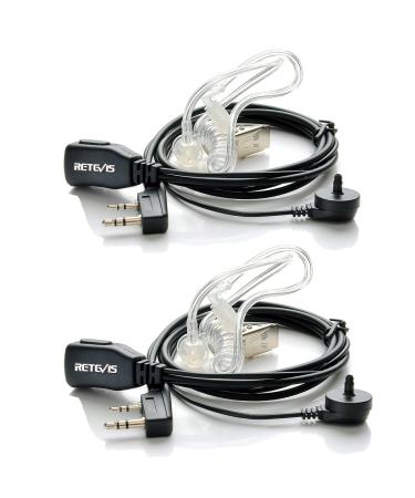 Retevis RT22 Walkie Talkie Earpiece 2 Pin Acoustic Tube Headset with Mic PTT Compatible RT15 RT21 H-777 RT68 Baofeng UV-5R BF-888S Two Way Radios (2 Pack)