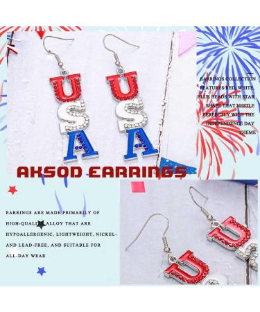 Independence Day Earrings - Sparkly Rhinestone American Flag Dangle Earrings for 4th of July - Patriotic Jewelry for Women - Buy Online on SooperMarket.com