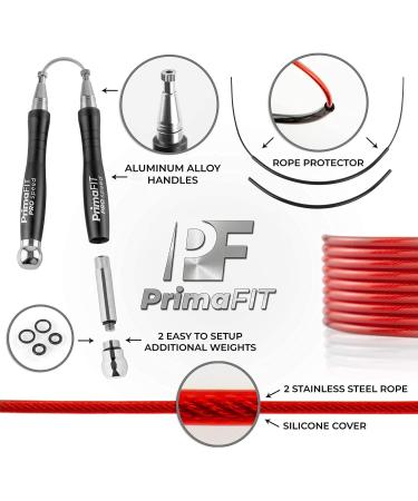 Primafit Pro Speed Jump Rope for Adults | Adjustable 3m Fitness Jump Rope with Weights 2 Ball Bearings & Anti-Slip Handles - Perfect for Boxing MMA & CrossFit - Buy Online on SooperMarket.com