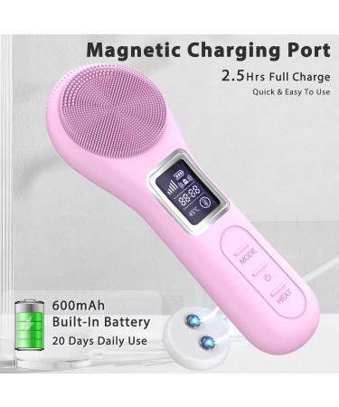 Face Scrubber Brush - Electric Silicone Sonic Facial Cleansing Brush with LCD Rechargeable & Waterproof for Deep Cleansing - Thermal Massager for Men & Women - Pink - Buy Online on SooperMarket.com