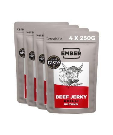 Ember Snacks - Biltong Beef Jerky (250 g x 4 chilli) protein -rich low in calories.Low -fat snack for on the go) - Made from British and Irish beef chilli 250 g (4 Pack)