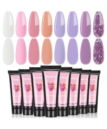 TopDirect Poly Nail Gel 8*15 ml Poly Nail Extension Gel White Pink Nude Purple Glitter Nail Thickening Builder Gel Acrylic Nail Set Nail Art at Home Gift for Women