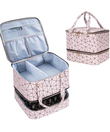 Uross nail polish organizer for 42 nail polish bottles and 1 LED nail lamp nail polish storage bag for nail design accessories (pink)