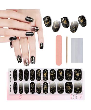 EBANKU Semi Cured Gel Nail Strips Hot Gold Gel Nail Strips Long Lasting Waterproof Real Nail Polish Strips Wraps Stickers with Cuticle Stick Nail File