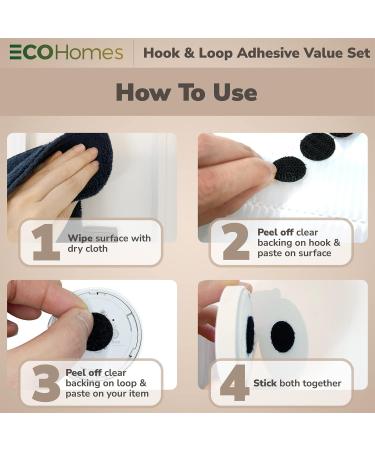 ECOHomes Hook and Loop Tape Set | Interlocking Fasteners for Sewing, Mounting & Fastening | Includes 1 Roll, 8 Strips, 220 Self Adhesive Dots | Black Fabric Tape - Buy Online on SooperMarket.com