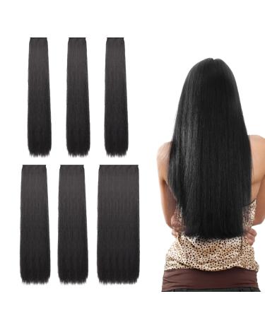 6 Piece Clip-In Hair Extensions Long Straight Clip-In Hair Extensions Black Hair Pieces Clip-In Wigs Hair Clip-In Hair Extensions Women's Wigs Synthetic Hair Black