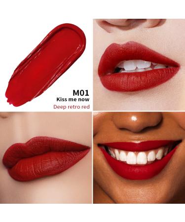 Oulac Matte Liquid Red Lipstick for Women - Long Lasting Deep Red Lip Gloss | Waterproof, Non-Stick Cup, Vegan & Cruelty-Free - M01 Kiss Me Now - Buy Online on SooperMarket.com