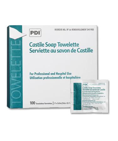 PDI Castile Soap Wipes with Coconut Oil  Premoistened Facial Cleansing Towelette - Individually Wrapped for Travel  5 in x 7.7 in  100 Wipes  1 Pack