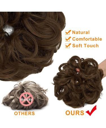 OMGREAT 2PCS Thick Curly Messy Hair Buns Ponytail Extensions Light Chestnut Brown Hair Scrunchies - Buy Online on SooperMarket.com