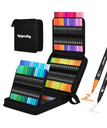 Eglyenlky Dual Brush Pens, Markers for Adult Coloring - 100 Colors Dual Tip Brush Pens with Fine Tip and Brush Tip for Adult Kids Drawing Lettering Calligraphy Sketching Christmas Gift (Black Set) 100 Colors-Black