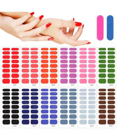 MWOOT 12 Sheets Full Wraps Nail Stickers with Nail File Self Adhesive Solid Color Painted Nail Polish Stickers Nail Art Decals Strips Manicure Kits for Women DIY Nail Art Decoration