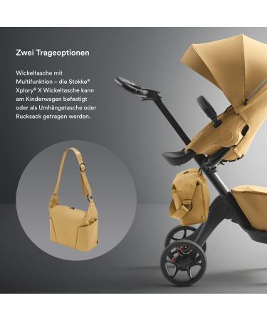 Stokke Xplory X Wrap Pocket - Versatile Shoulder Bag & Backpack Includes Foldable Diaper Pad UPF 50+ Water-Repellent Easy to Clean - Golden Yellow - Buy Online on SooperMarket.com