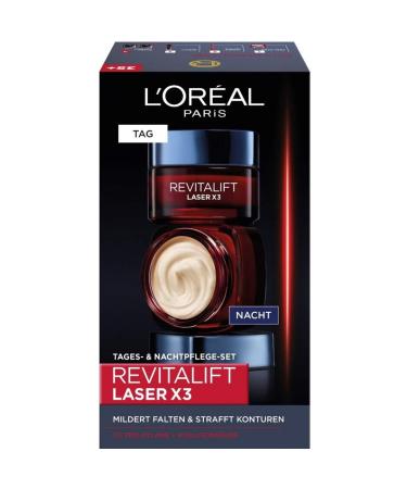 L'Or al Paris facial care set Revitalift Laser X3 anti-aging day care and night care with 3-way effect with hyaluronic acid 2 x 50 ml 1 piece (1 Pack)