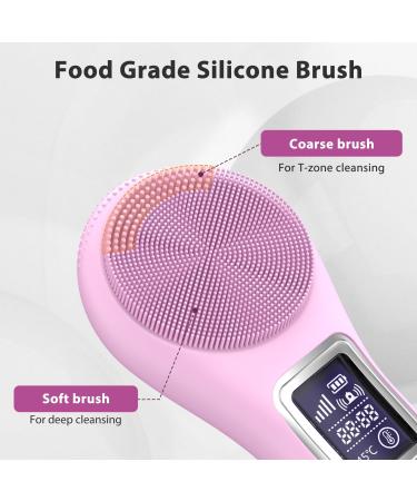 Face Scrubber Brush - Electric Silicone Sonic Facial Cleansing Brush with LCD Rechargeable & Waterproof for Deep Cleansing - Thermal Massager for Men & Women - Pink - Buy Online on SooperMarket.com