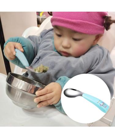 4PC Baby Cutlery Set - Stainless Steel Curved Spoons & Forks for Toddlers - Self-Feeding Baby Utensils in Blue & Pink - Buy Online on SooperMarket.com