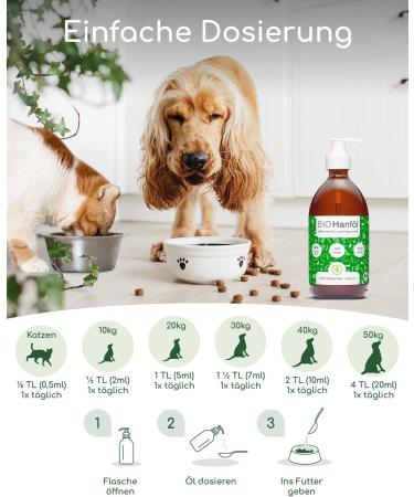 Wolfsbach Organic Hemp Oil for Dogs & Cats 500ml | Omega 3 & 6 | Cold-Pressed 100% Organic from Germany | Ideal Feed & BARF Oil - De- ko-060 - Buy Online on SooperMarket.com