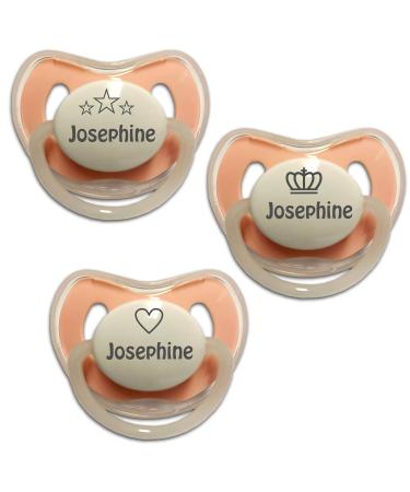 Personalized Baby Pacifier Set - 3-Pack Engraved Silicone Nipple for 6-30 Months | Heart Crown Star Designs & Custom Name - Buy Online on SooperMarket.com