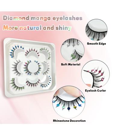 5 Pairs Manga Lashes - Glitter Colored Eyelashes with Diamond Decor | Natural Look Japanese Lashes - DIY Glitter Lashes (1 oz - Buy Online on SooperMarket.com
