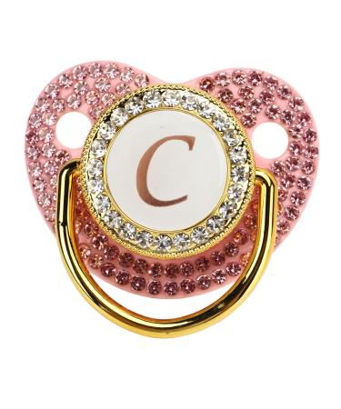 Gold Baby Pacifier Rhinestone Covered Rhinestone Lightweight Pacifier Set for 6-18 Months Baby Home Use (Letter C)