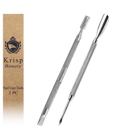 Cuticle Pusher Dual Sided - Sharp Edge Spoon Shaped Double Ended Cuticle Pusher Remover Cleaner Surgical Medical Grade Stainless Steel Manicure Pedicure Nail Art Care Tools 2 Pc Set By Krisp Beauty