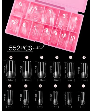 CHUCHU Soft Soak off Gel Tips 552Pcs Medium Square Clear Nail Tips for Acrylic Nails - 12 Sizes - Buy Online on SooperMarket.com