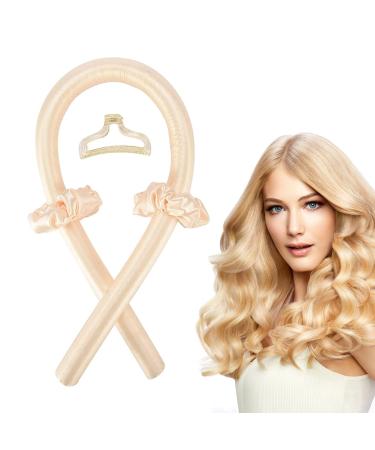 Heatless Curling Rod Headband Heatless Curlers Headband Heatless Curls Hair Styling Tools for Long Medium Hair Heatless Hair Curling Wrap Kit with Scrunchies and Hair Clip Silk Hair Wrap (Beige)