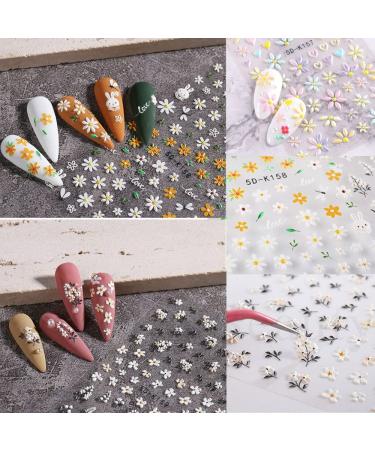 Daisy Embossed 5D Nail Art Stickers - Spring Flower & Rabbit Design | Self-Adhesive Decor for Women & Girls - 3 Sheets - Buy Online on SooperMarket.com