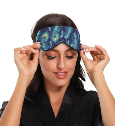 Adjustable Light Blocking Eye Mask for Deep Sleep - Haskirky Adult Men and Women Travel, Yoga, Meditation - Peacock Feather Design - Buy Online on SooperMarket.com