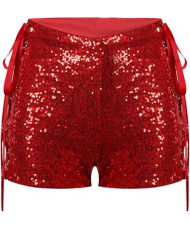Duohropke Women s Metallic Hot Pants Sequin Glitter High Waist Shorts for Dance Sport Disco & Carnival Red - Buy Online on SooperMarket.com