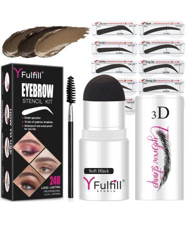 Yfulfill Eyebrow Stencils and Shaping Kit Soft Black Waterproof and Long Lasting with 10pcs Reusable Thin & Thick Eyebrow Stencils for Perfect Brows