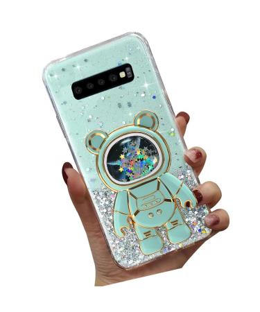Tivenfezk Nadoli for Samsung Galaxy S10 Treibsand B r Astronaut Hidden Stand Shell caricature glitter astronaut stand soft silicone bling cell phone case.