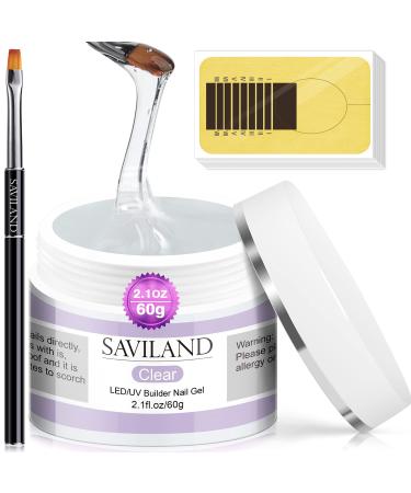 Saviland Builder Nail Gel Kit - 60g Clear Nail Extension Gel Set Nail Strengthen Nail Art Manicure Set with 100PCS Nail Forms and Acrylic Nail Brush for Beginners