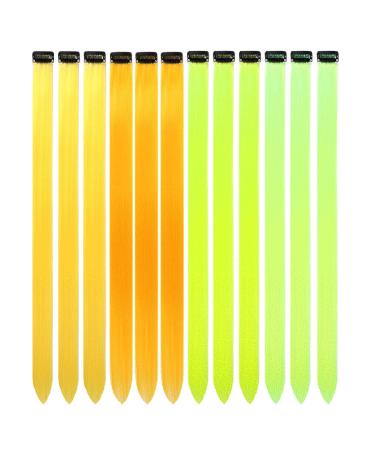 12 Pcs Colored Hair Extensions Colorful Clip in Hair Extensions 22 inch Synthetic Straight Hair Extensions for Kids Girls Women Bright yellow