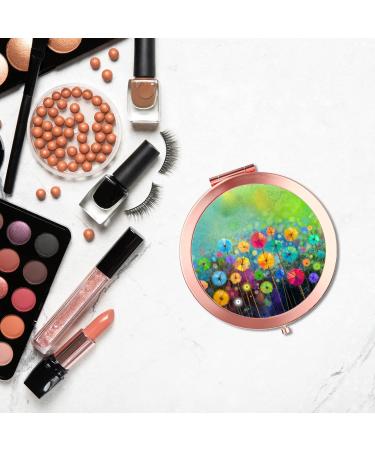 iampanda Compact Rose Gold Mirror for Women - Portable Round Makeup Mirror with 2X Magnifying for Purse - Watercolor Nature Landscape Floral Design - Buy Online on SooperMarket.com
