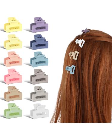 WLLHYF 12pcs Small Durable Mini Hair Clips Non-Slip Jaw Clips Multicolor 90s Hair Accessories for Women Thin Thick Curly Hair for Girls Students(Multicolor Matte)