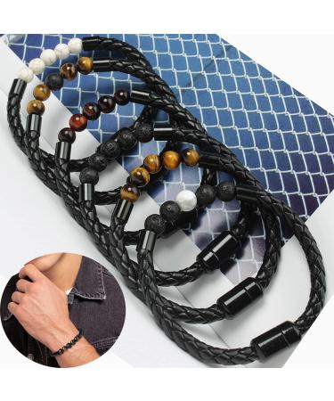 KILOSY Electrostatic LeatherBeads Band KILOSY Electrostatic Agate Leather Beads Band Calowave Electrostatic Agate Leatherbeads Band Volcanic Stone Tiger Eye Magnetic Buckle Bracelet (2PCS E) - Buy Online on SooperMarket.com